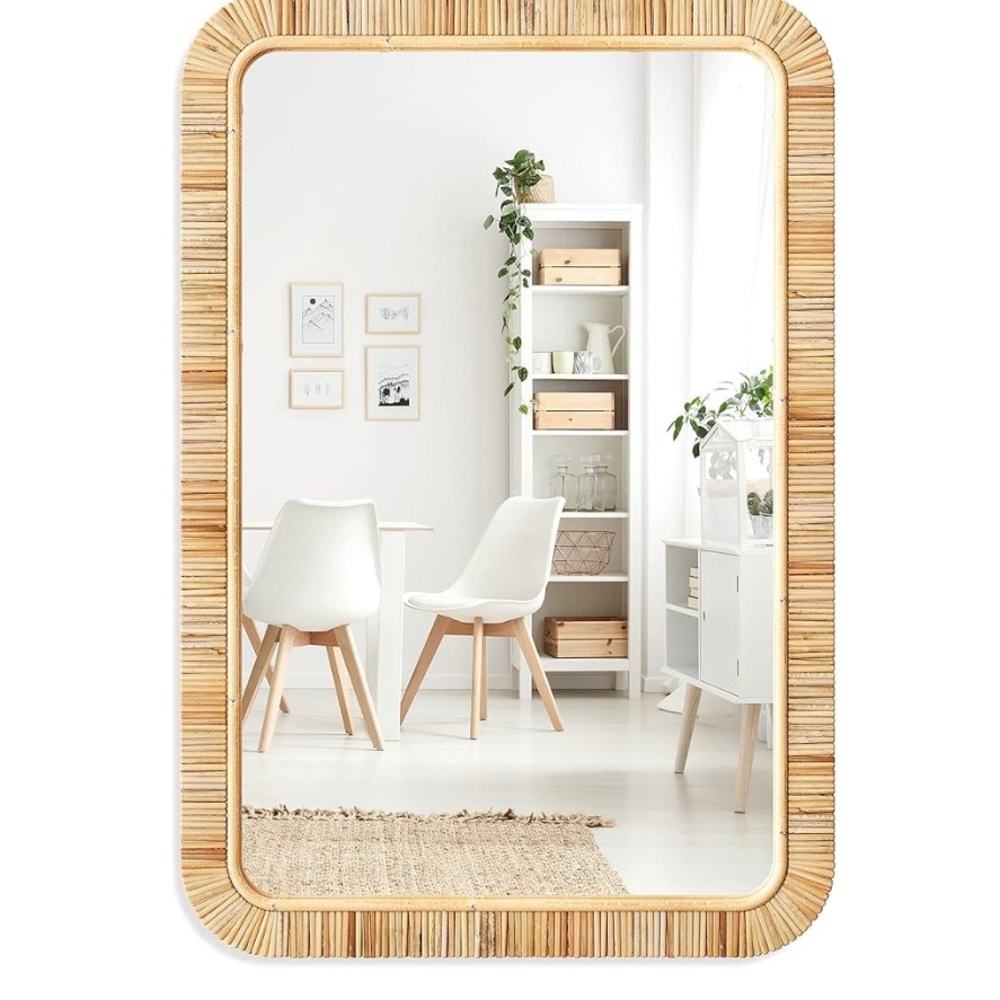 Brown Textural Wall Mirror with Coastal Design